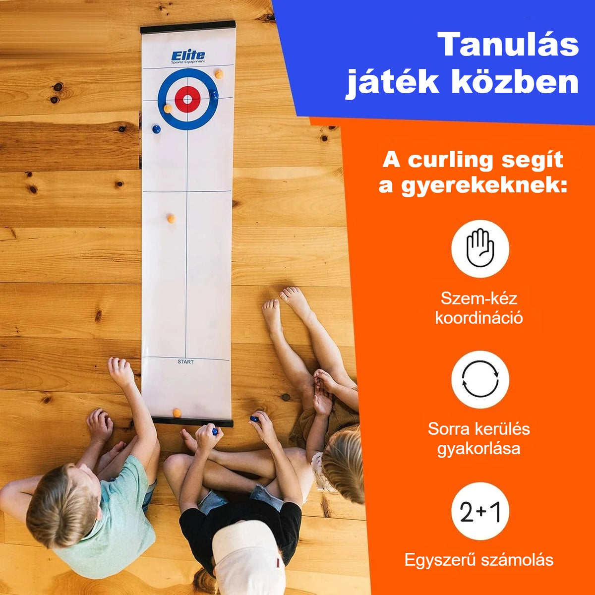 Asztali curling játék fejleszti a gyerekek szem-kéz koordinációját és számolását
