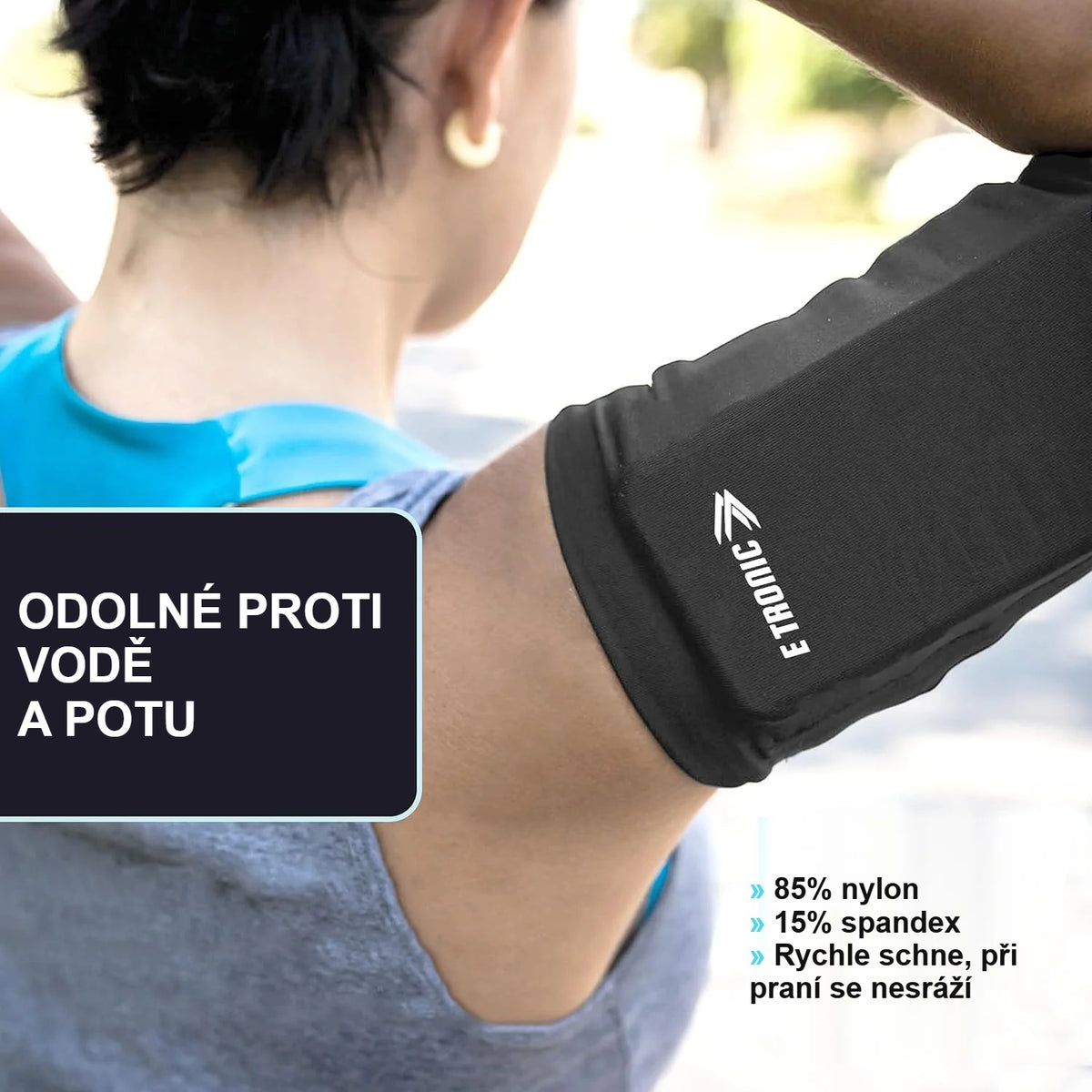 Pouzdro na mobil na nadloktí z nylonu a spandexu odolného proti potu