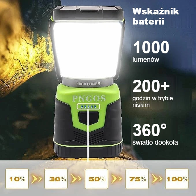 Wskaźnik naładowania lampy kempingowej, 1000 lumenów, światło 360°