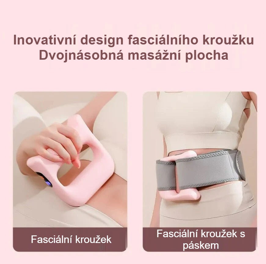 Vibrační fasciální kroužek v ruce a s přiloženým pásem