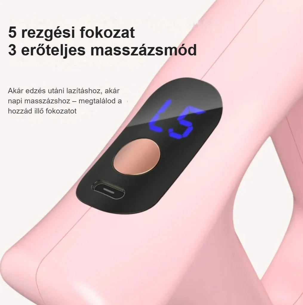 A vibrációs masszírozó kijelzője és gombja: 5 fokozat, 3 mód