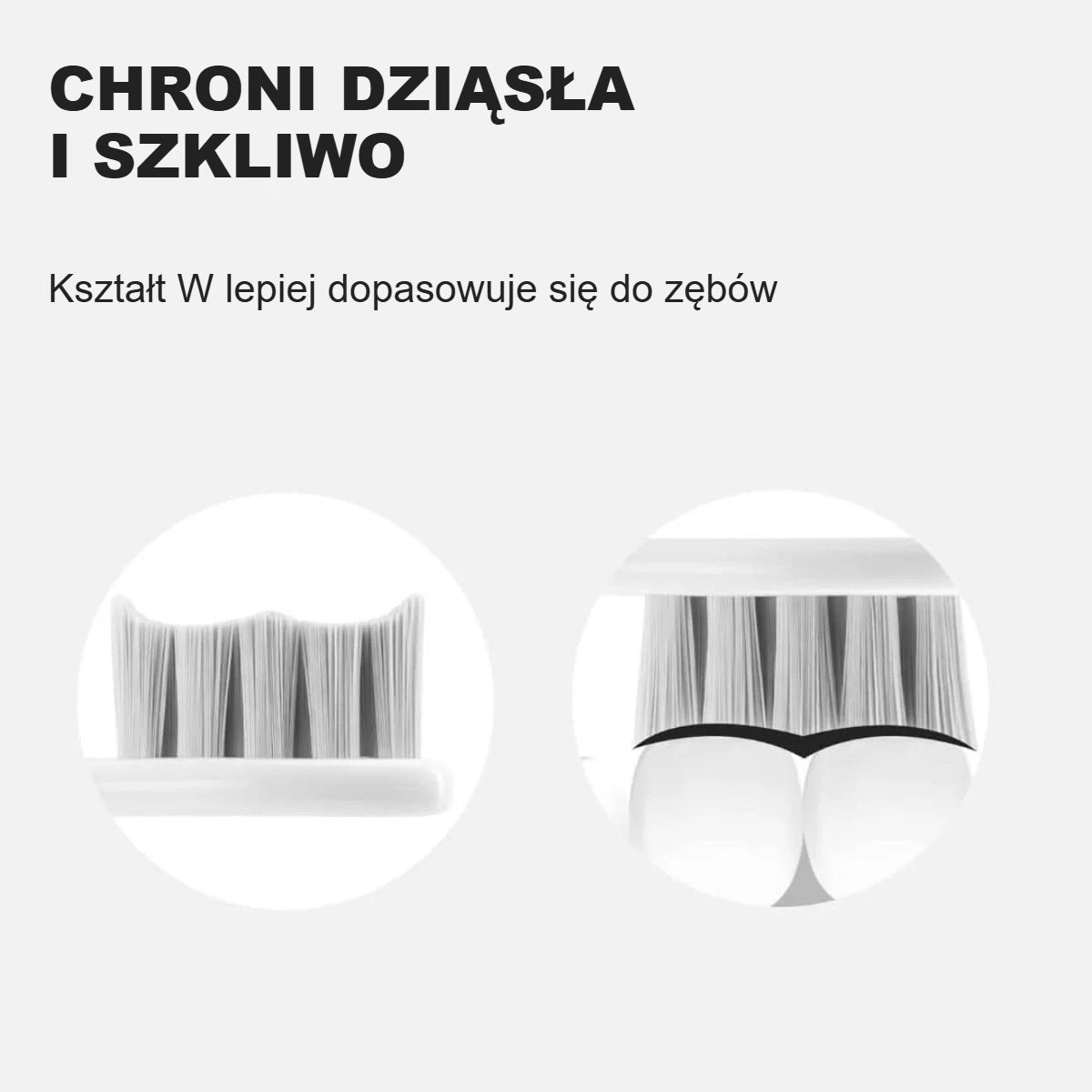 Włosie końcówki do szczoteczki sonicznej w kształcie litery W z bliska – delikatne dla dziąseł i szkliwa