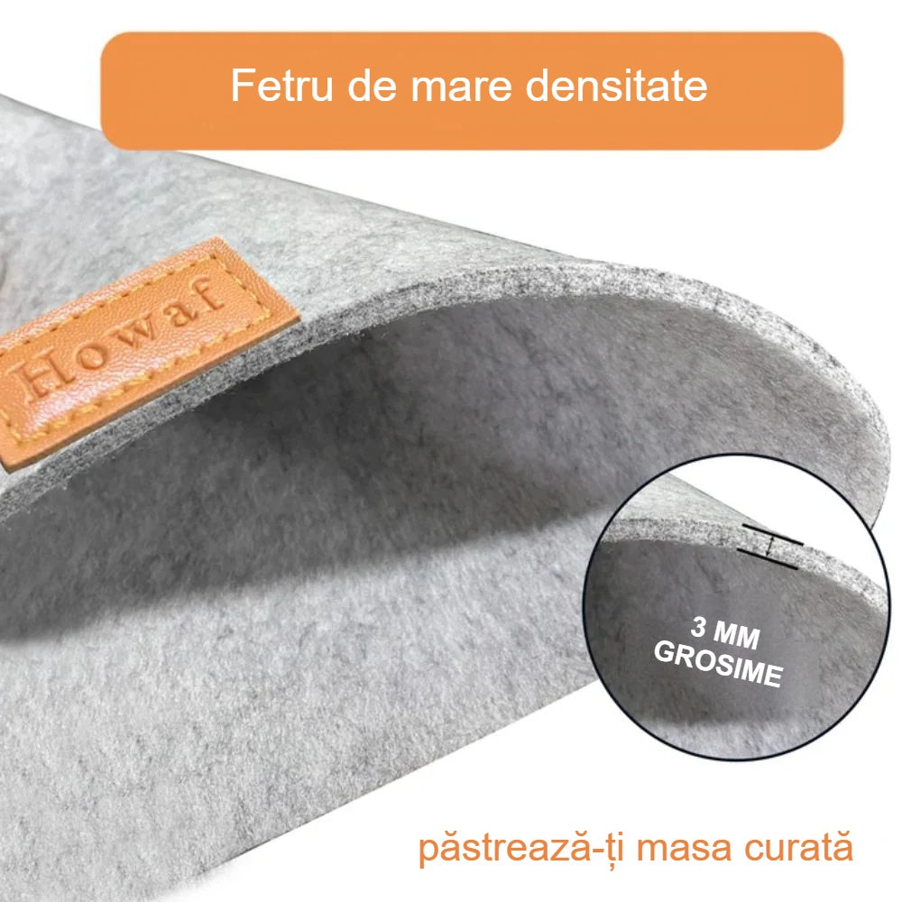 Material din fetru de mare densitate, de 3 mm, al suportului de farfurie, de aproape