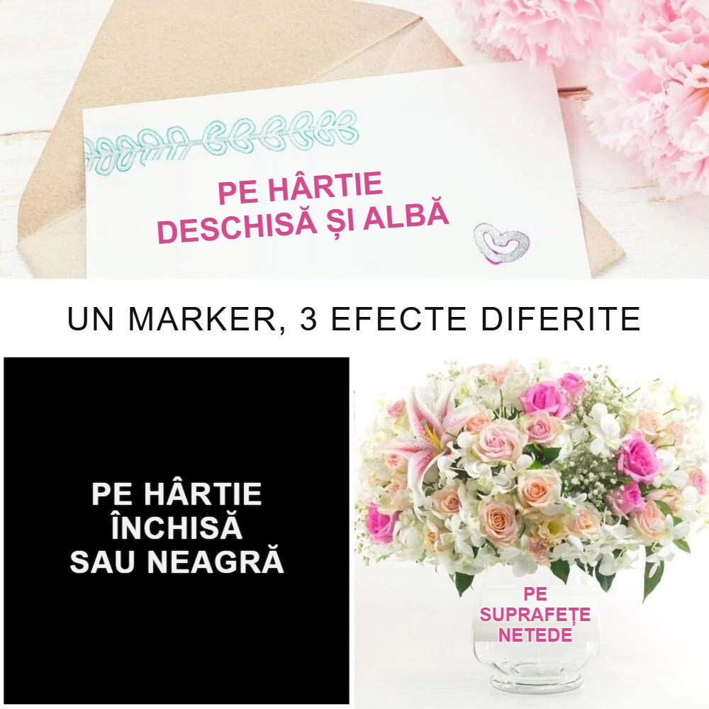 Linia markerului contur pe hârtie deschisă și închisă, precum și pe o suprafață netedă