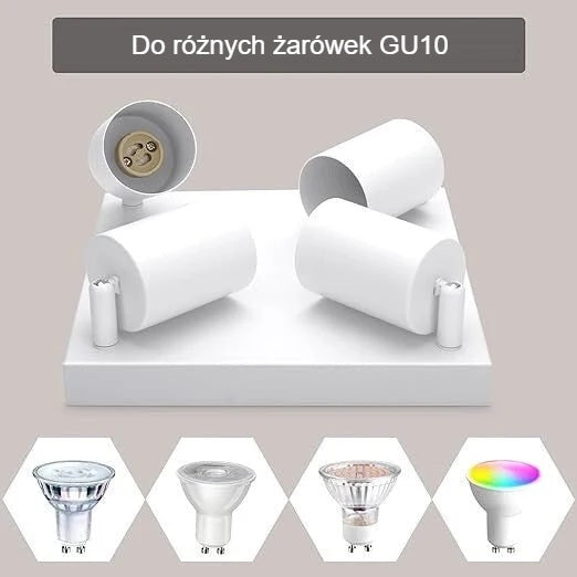 Lampa spot 4-punktowa z różnymi żarówkami GU10, żarówki nie są w zestawie