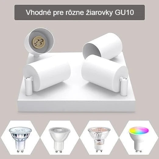 Bodové svietidlo na 4 žiarovky s rôznymi žiarovkami GU10, žiarovky nie sú súčasťou