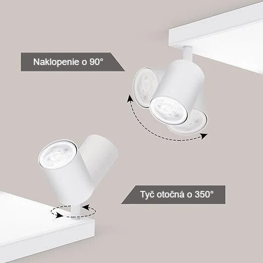 Naklopenie hlavice o 90° a otočenie tyče o 350°