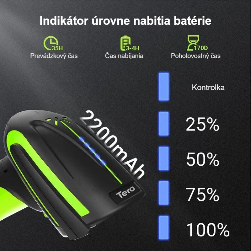 Batéria 2200 mAh a indikátor nabitia čítačky čiarových kódov