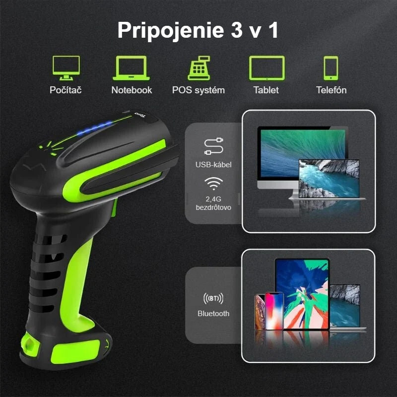Pripojenie čítačky čiarových kódov 3 v 1: USB kábel, 2,4G, Bluetooth