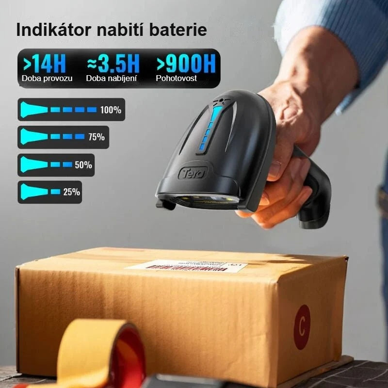 Indikátor baterie čtečky čárových kódů při skenování balíku