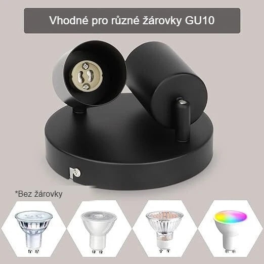 Černé bodové svítidlo s různými žárovkami GU10, dodáváno bez žárovek