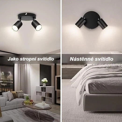 Bodové svítidlo namontované na stropě i na stěně