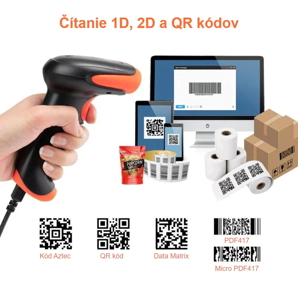 Čítačka na 1D, 2D a QR kódy s ukážkovými kódmi