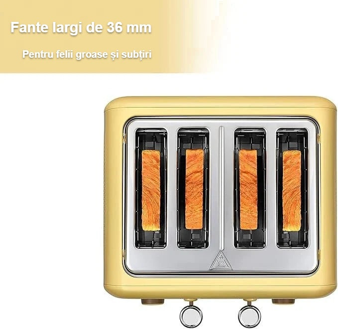 Cele 4 fante largi de 36 mm ale prăjitorului, văzute de sus