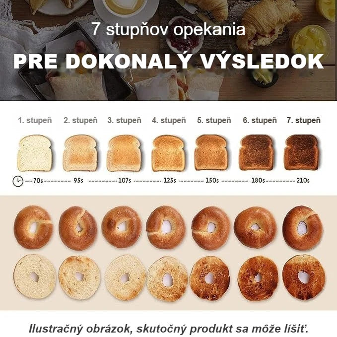 7 stupňov opekania hriankovača na rôznych hriankach a bageloch
