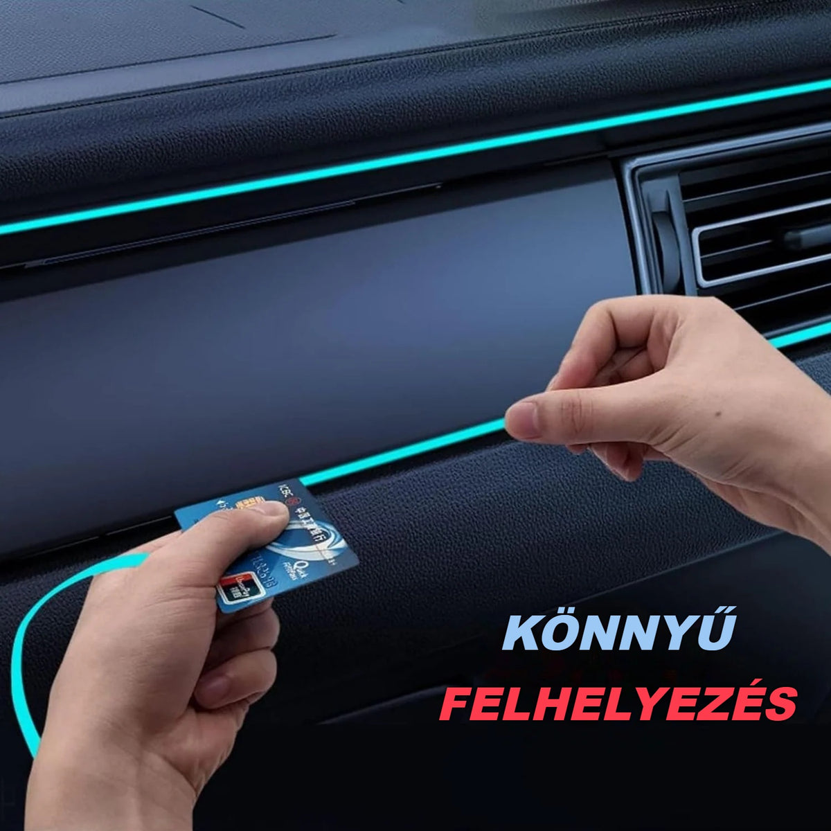 Autós LED szalag benyomása kézzel a műszerfal illesztésébe