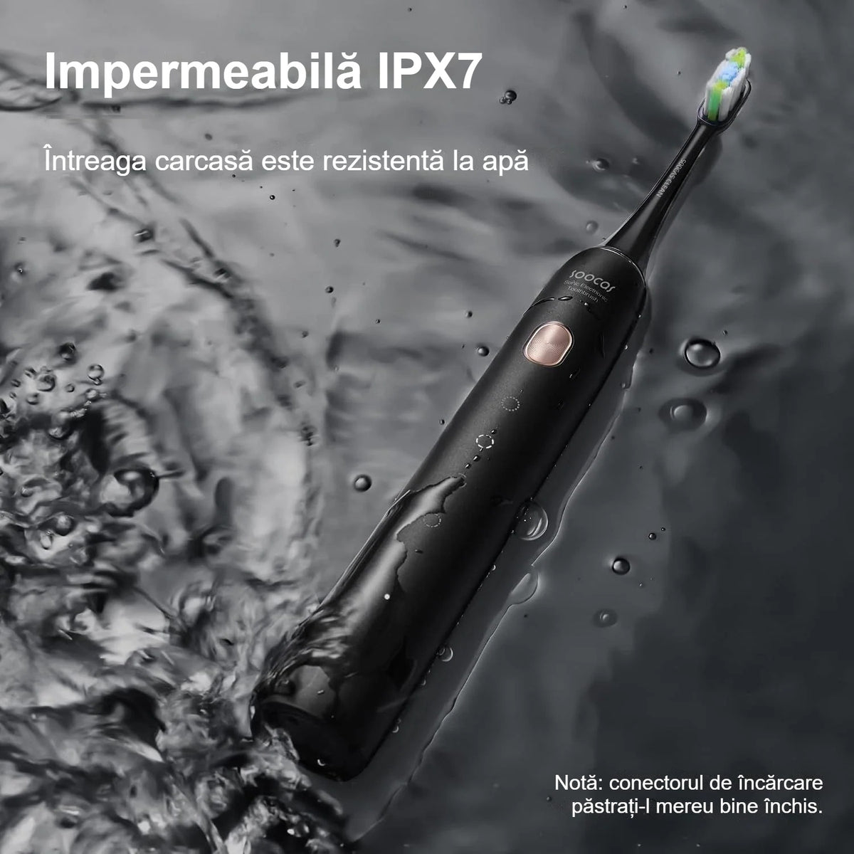 Periuță de dinți electrică sonică neagră în apă – rezistentă la apă IPX7