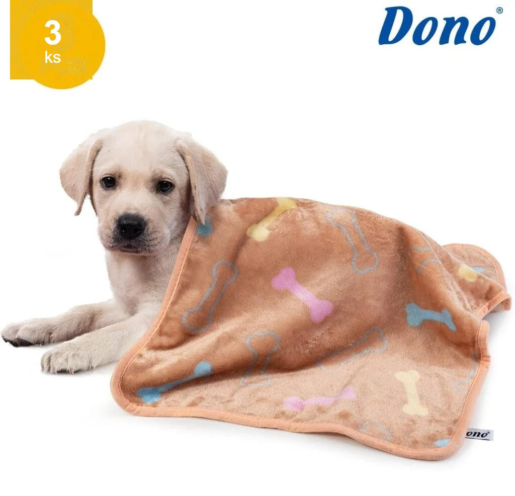 Štěně na fleecové dece Dono se vzorem kostiček, sada 3 ks