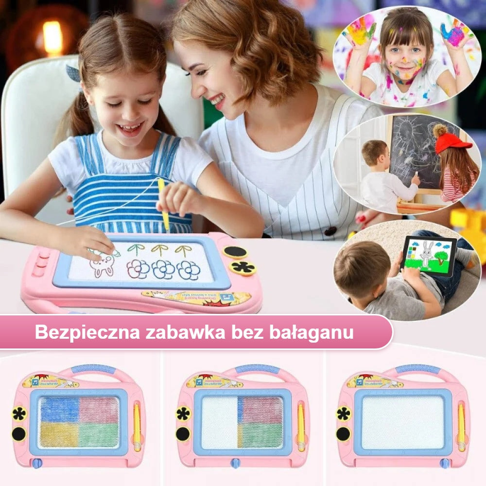 Dzieci rysują na tablicy magnetycznej bez farb i bałaganu