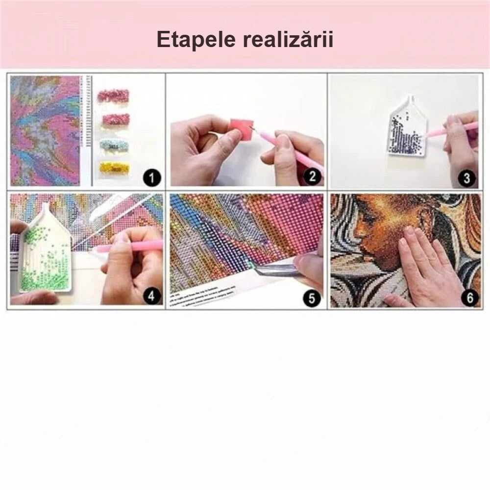 Pașii picturii cu diamante în imagini, folosirea creionului și a tăviței