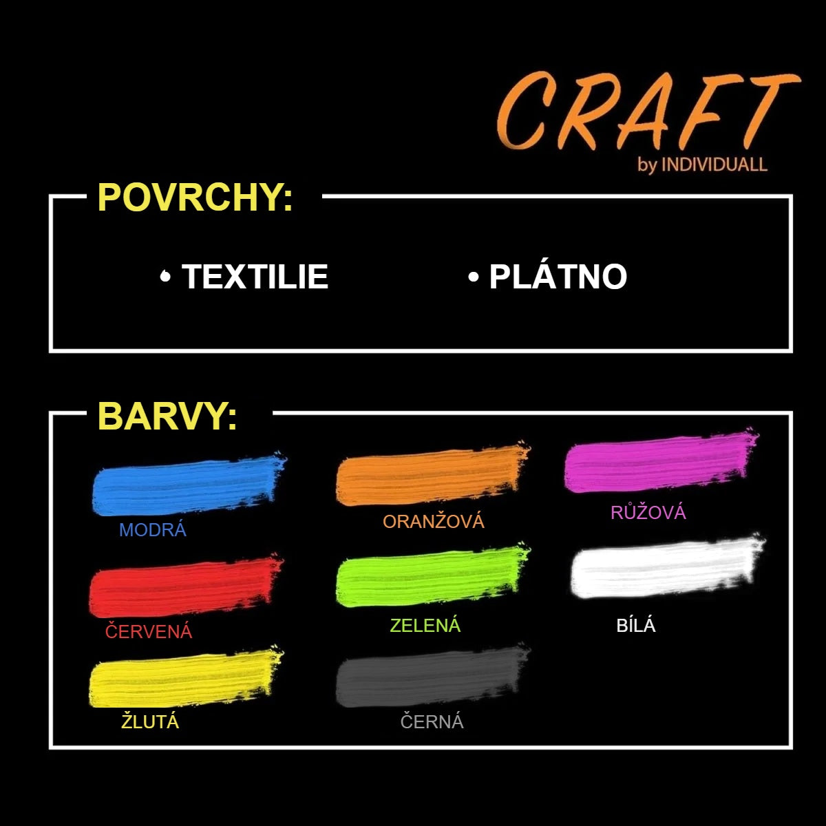 Odstíny barev na textil a vhodné povrchy: textil a plátno