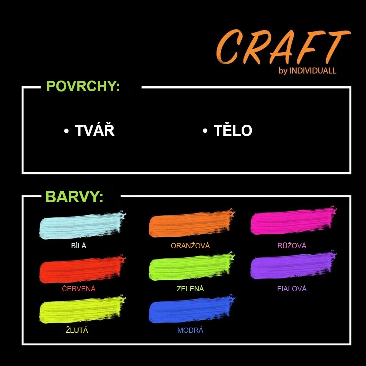 8 odstínů svítících barev na tělo a jejich použití na obličej a tělo