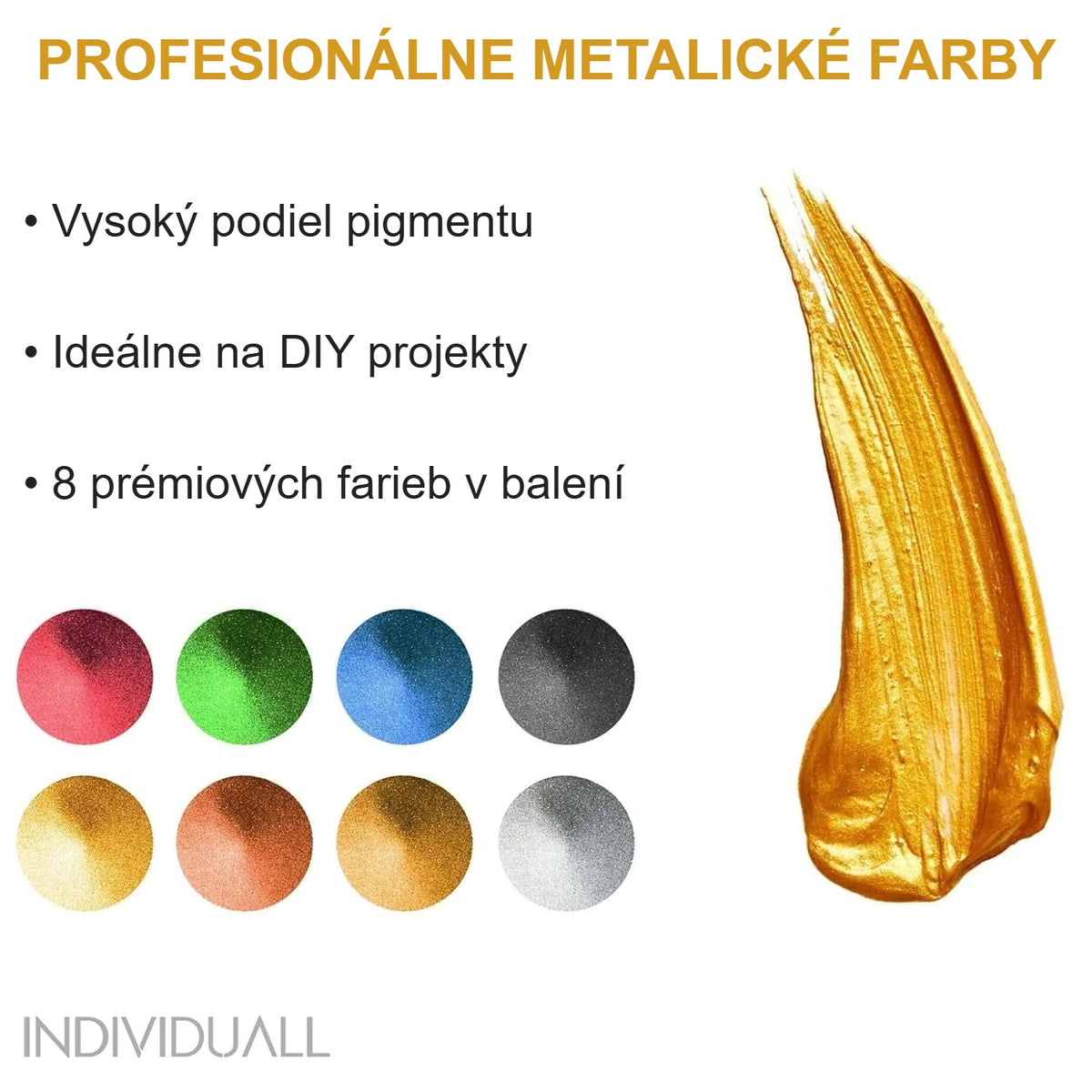 Profesionálne metalické akrylové farby s vysokým obsahom pigmentu, 8 farieb