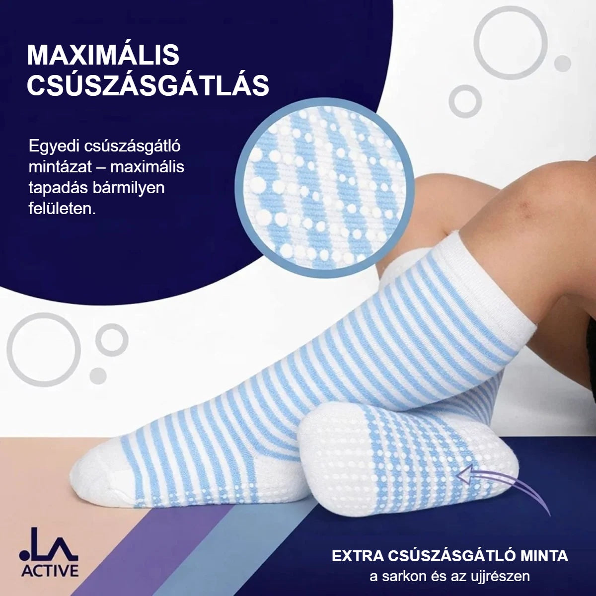 Csúszásgátló térdzokni talpa extra mintával a sarkon és az ujjrészen