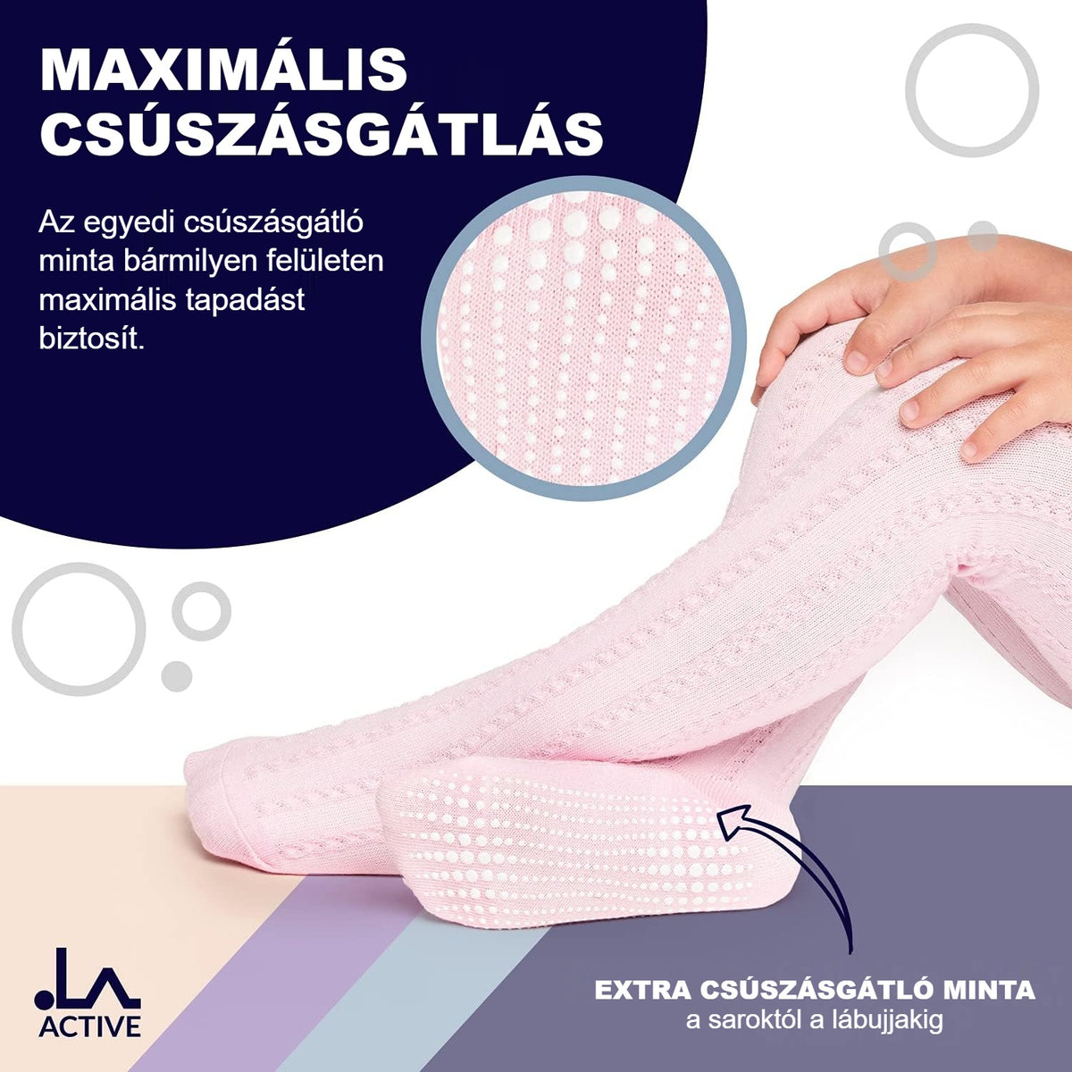 Rózsaszín csúszásgátló gyerek harisnya talpa szilikon mintával