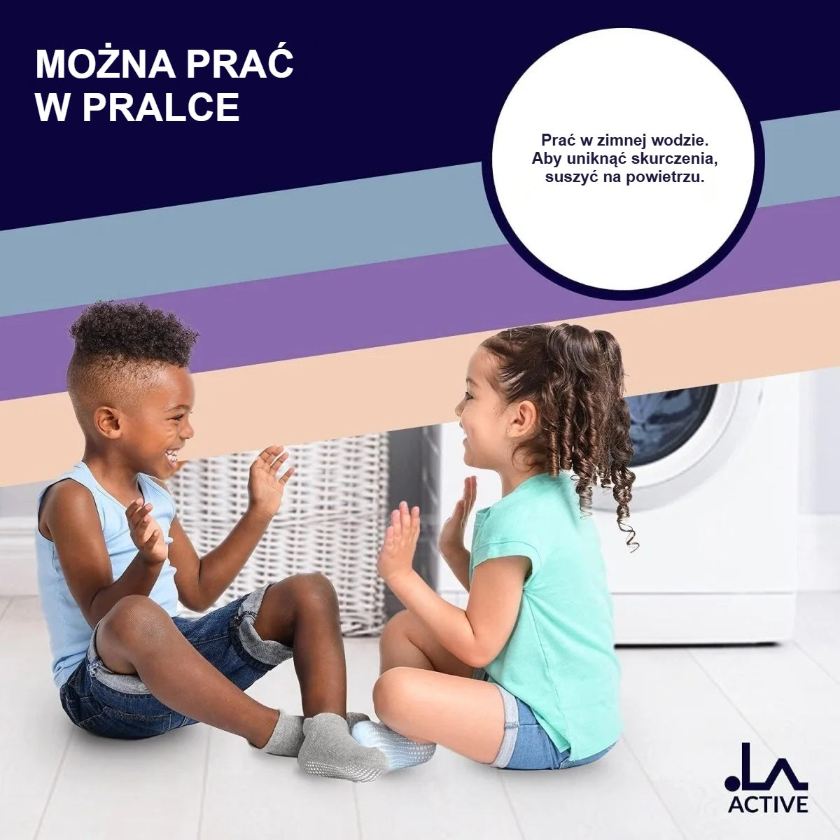 Skarpetki antypoślizgowe do prania w pralce, dzieci przed pralką