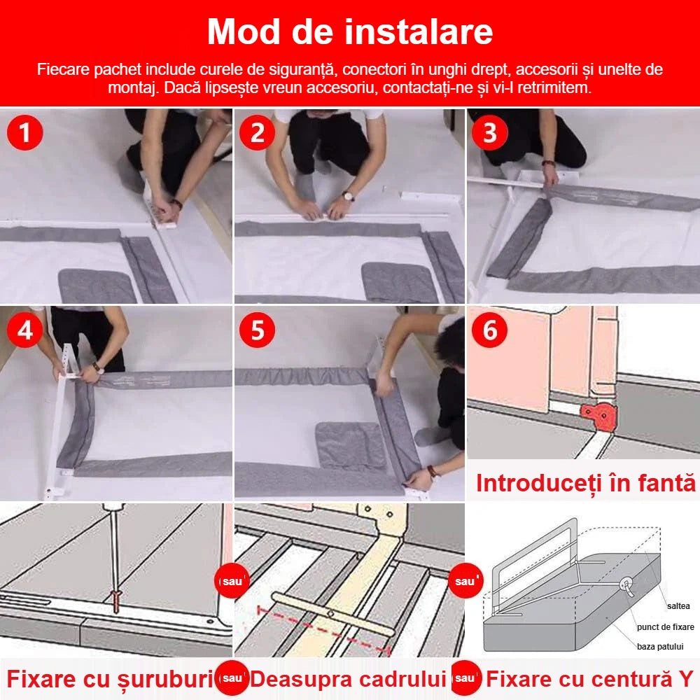 Montarea barierei pentru pat pas cu pas, cu modurile de fixare