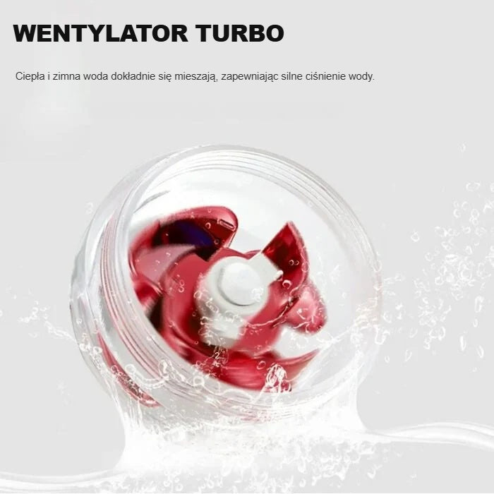 Wbudowany czerwony wentylator turbo perlatora z bliska