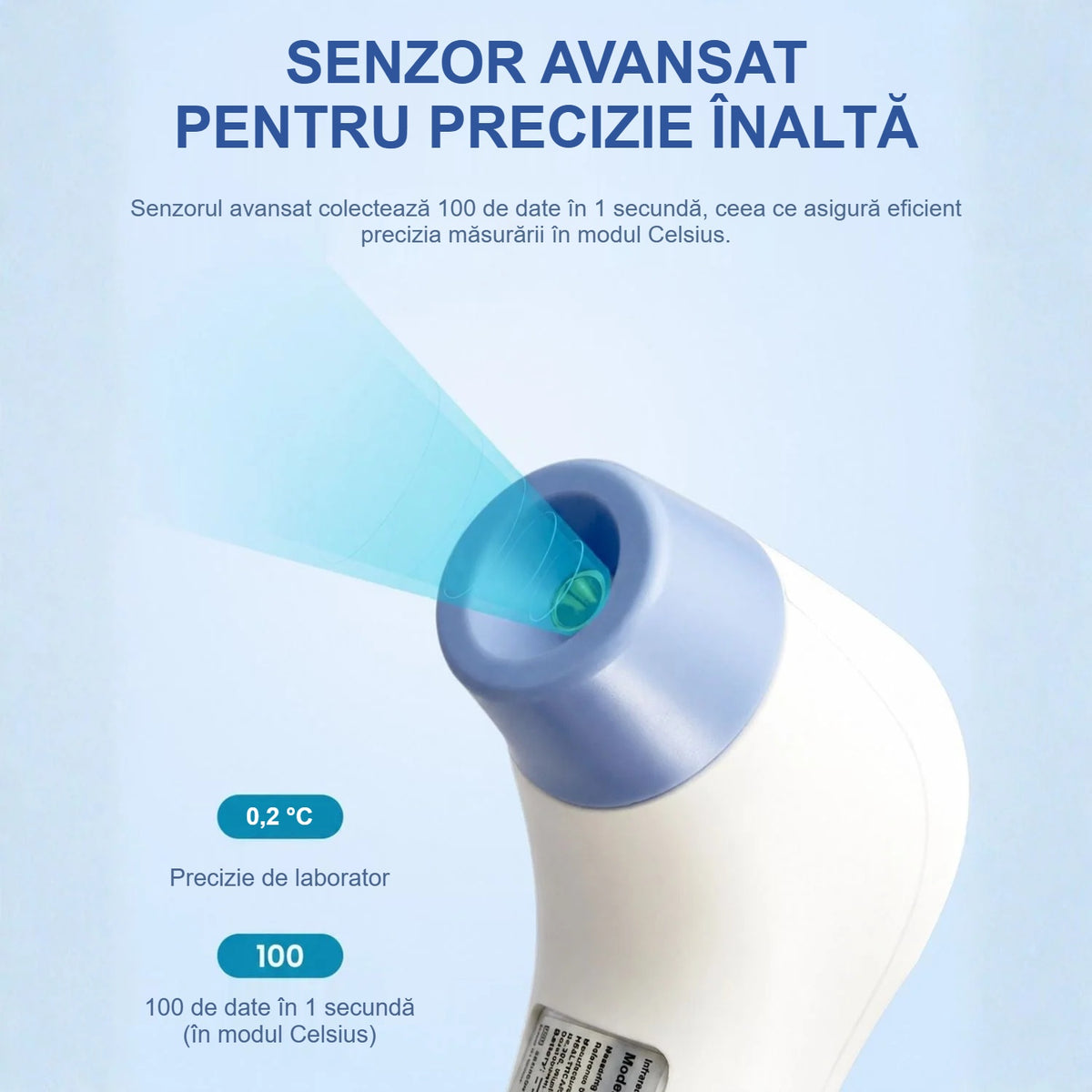 Capul cu senzor infraroșu al termometrului de frunte, de aproape