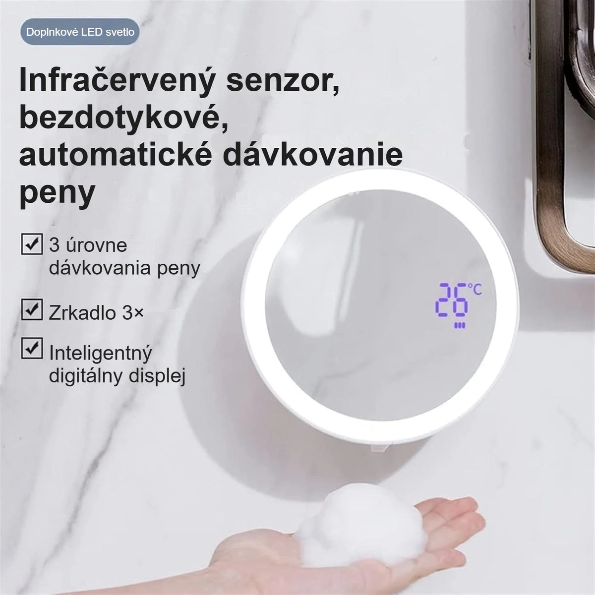 Bezdotykové dávkovanie peny na ruku z dávkovača s infračerveným senzorom
