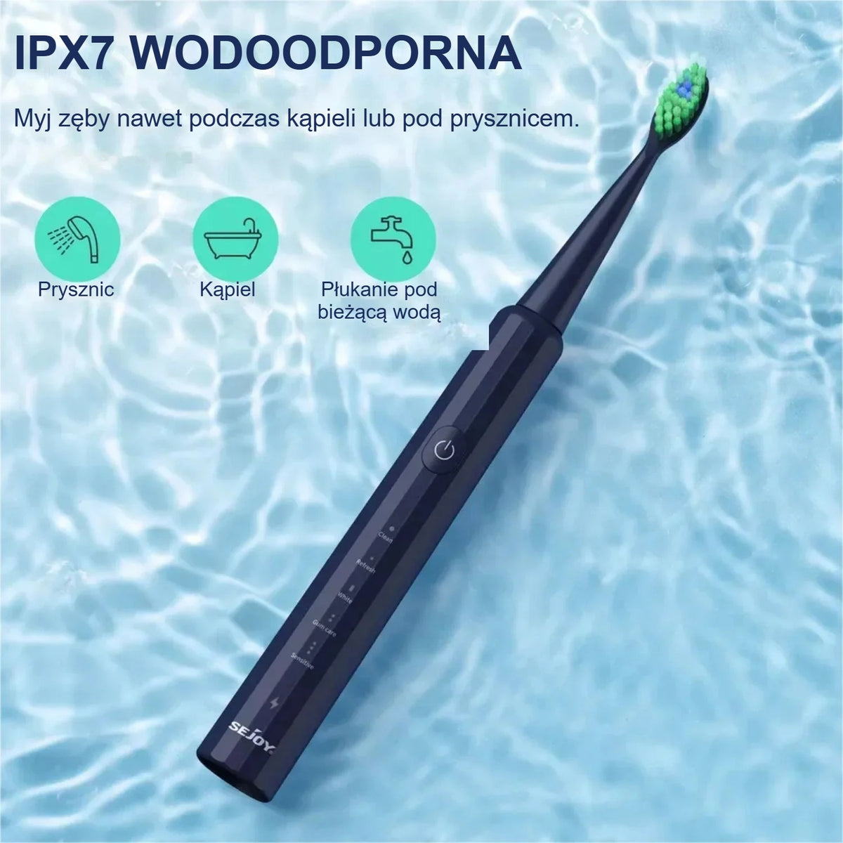Wodoodporna szczoteczka soniczna w wodzie