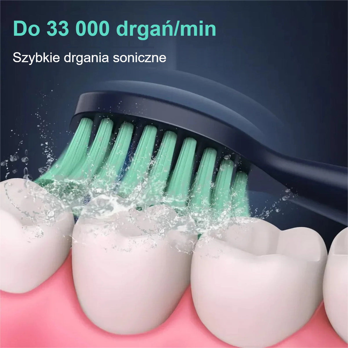 Drgania szczoteczki sonicznej na modelu zębów