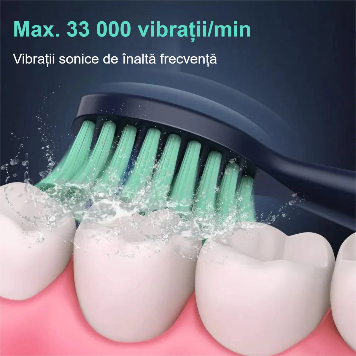 Vibrații sonice de înaltă frecvență pe un model dentar