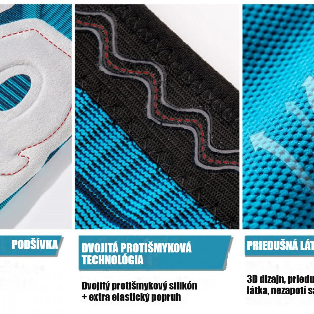 Dvojitý protišmykový silikón a elastický popruh kolennej ortézy zblízka