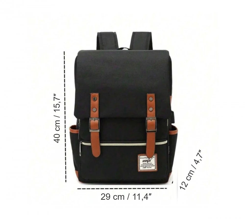 Dimensiunile rucsacului de laptop negru, pe fundal alb