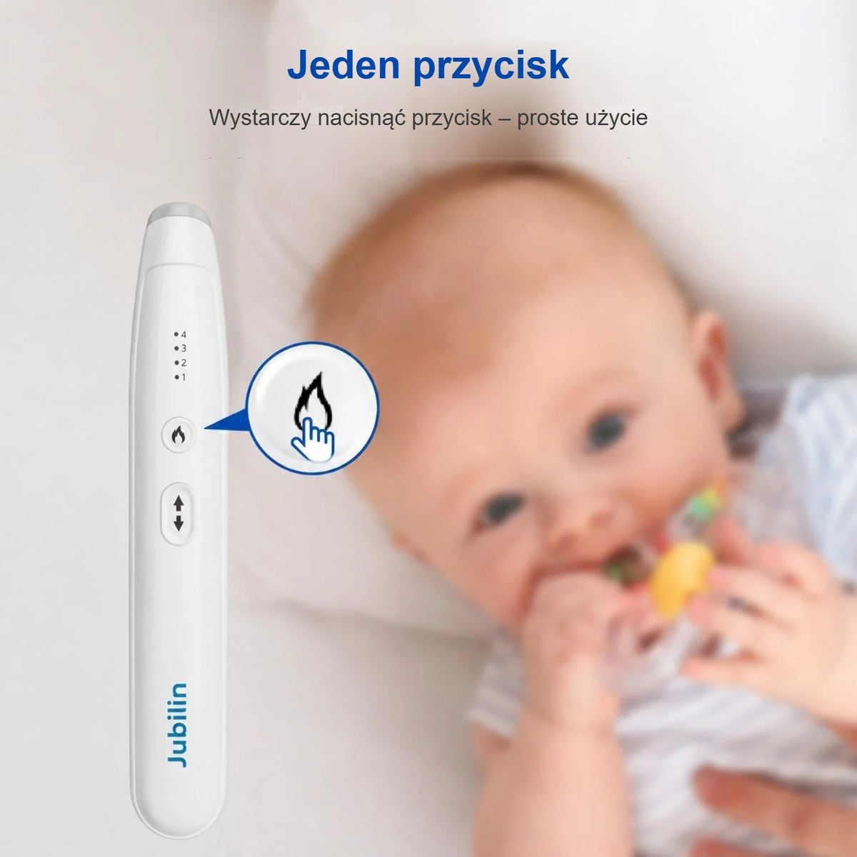 Uruchamianie urządzenia na ukąszenia jednym przyciskiem, obok niemowlę