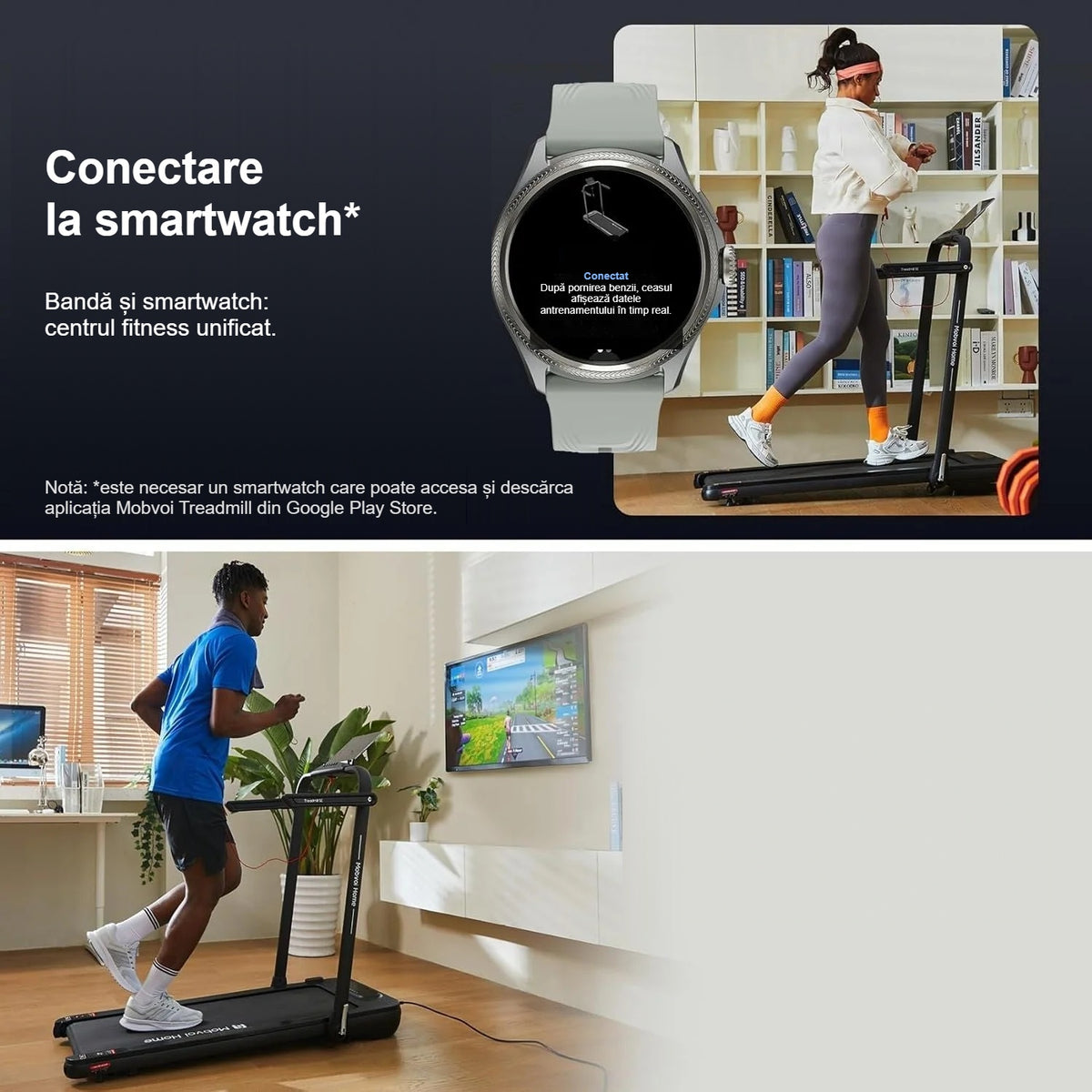 Conectarea benzii de alergare la smartwatch și antrenament virtual pe televizor