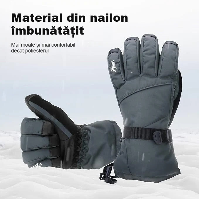 Mănuși de schi albastru-gri cu exterior softshell din nailon