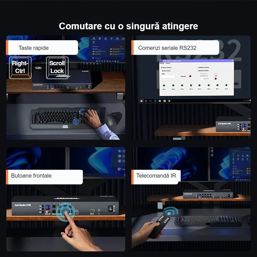 Comutare cu o atingere prin buton, taste rapide și telecomandă IR