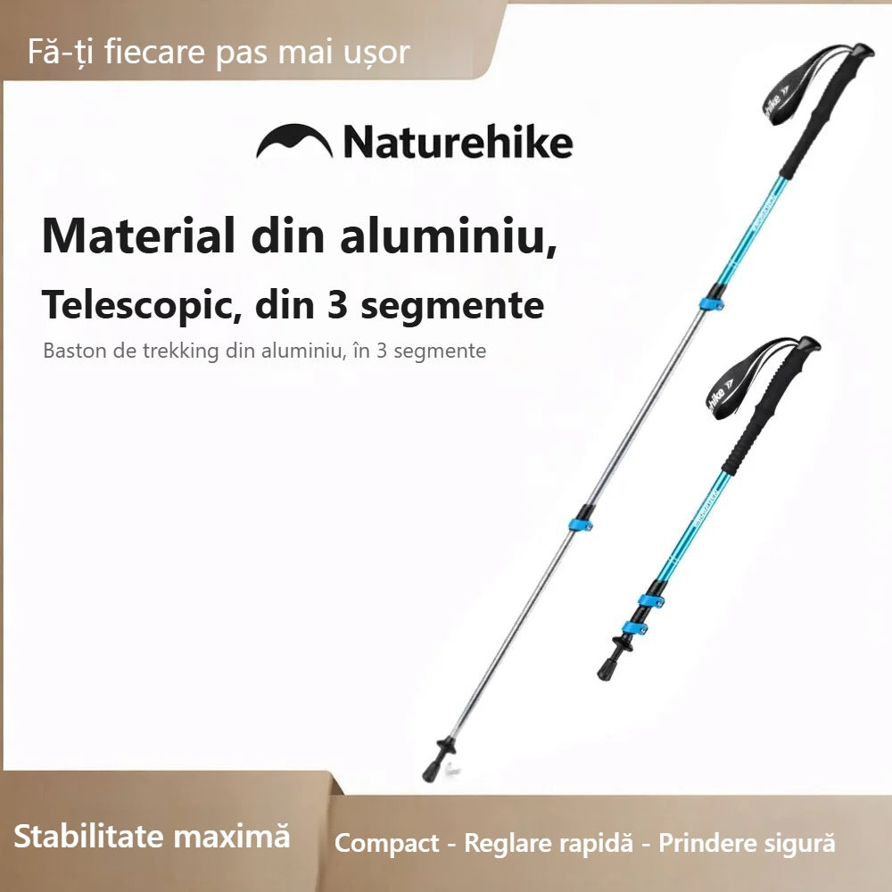 Baston de trekking telescopic Naturehike în 3 segmente, pe fundal alb