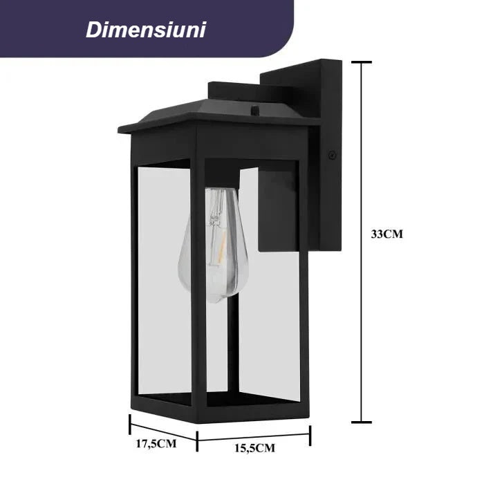 Dimensiunile aplicei de exterior, 33 × 17 × 15 cm