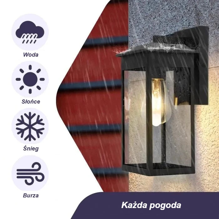 Kinkiet zewnętrzny na ceglanej ścianie – odporny na wodę, słońce, śnieg i burze