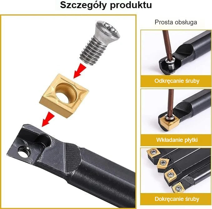 Wymiana płytki noża tokarskiego kluczem T15, detale