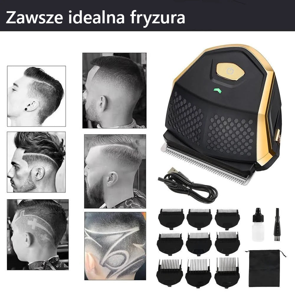 Męskie fryzury i maszynka do strzyżenia z nasadkami