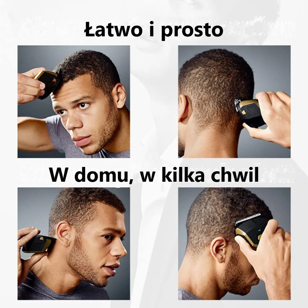Mężczyzna strzyże włosy w domu jednoręczną maszynką