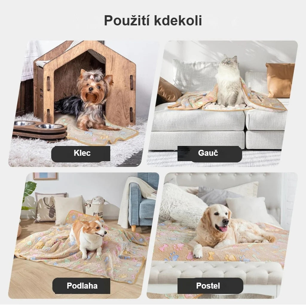 Ochranná deka na gauč v kleci, na gauči, na podlaze a na posteli
